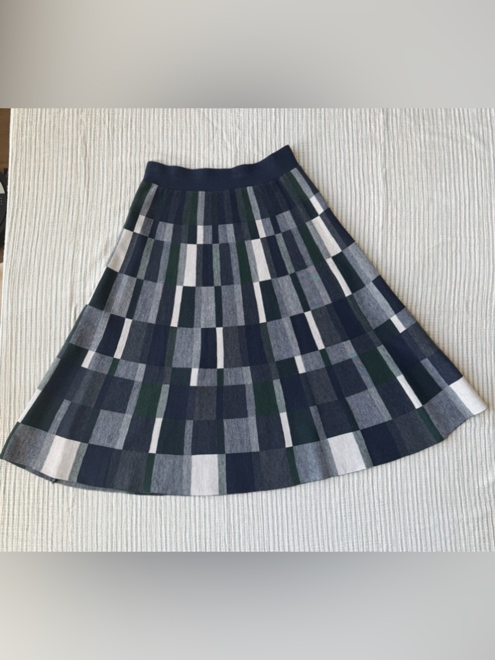 Navy, Gray & Green Plaid A-Line Skirt- Hand Made Vintage
